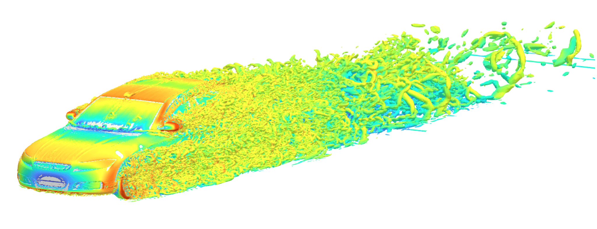 Figure 1. Visualization of an isosurface of Q-Criterion for DrivAer case 2a.